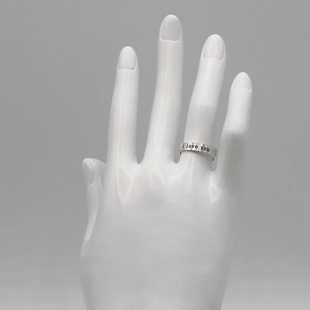 Jewelry ring band I Love You romantic adjustable silver tone simple minimalist - Picture 6 of 7